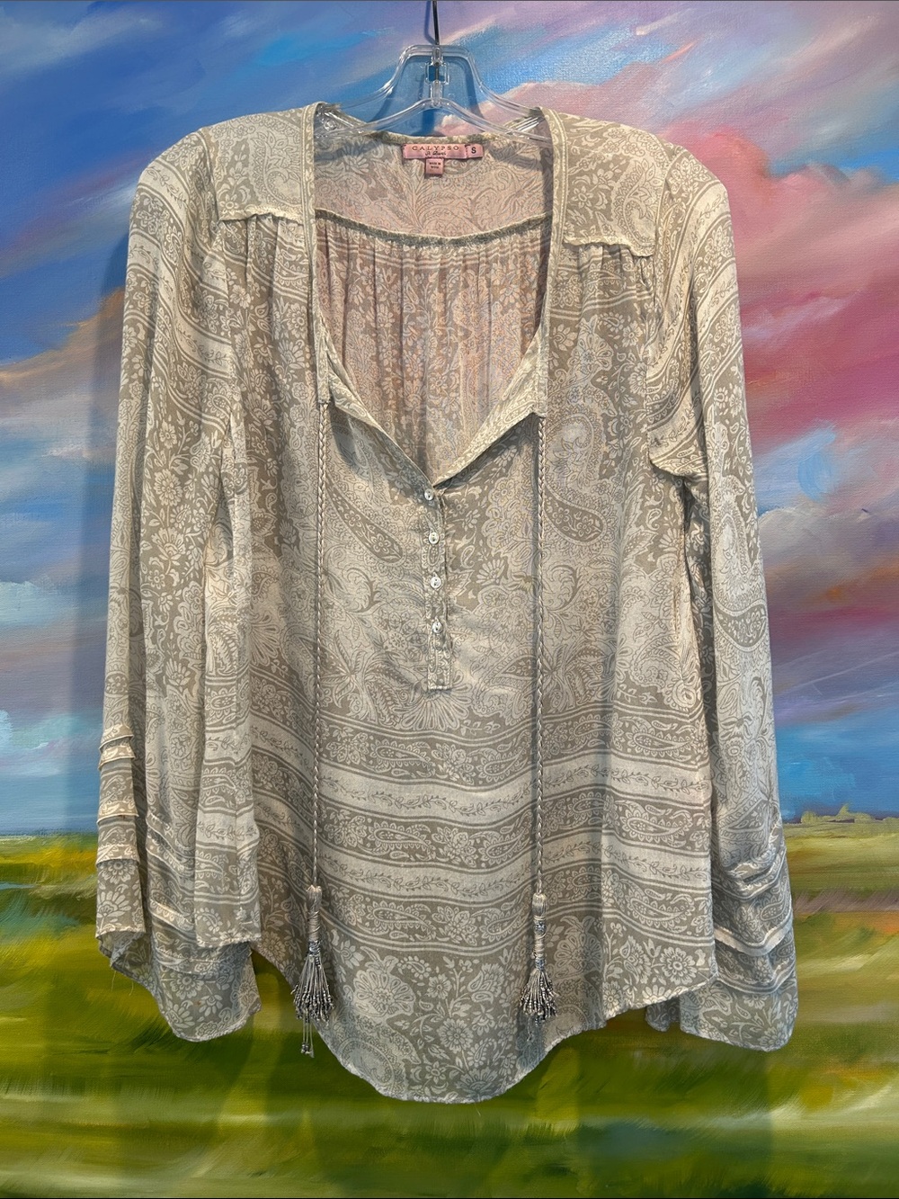 Calypso St. Barth Light Gray Paisley Peasant Tunic